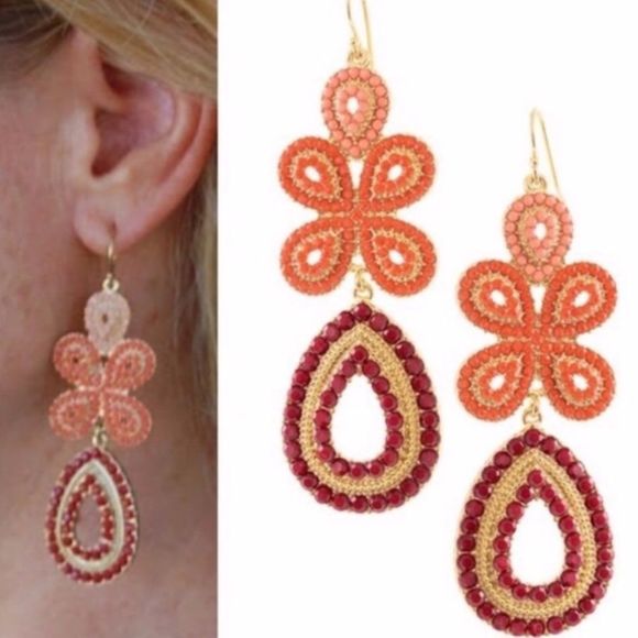 Stella & Dot Capri Chandelier Earrings — Coral Red Orange - Picture 9 of 10